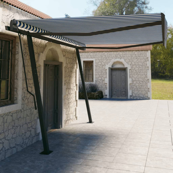 Copertină retractabilă manual, cu stâlpi, albastru/alb 4,5x3 m - WALTI WALTI