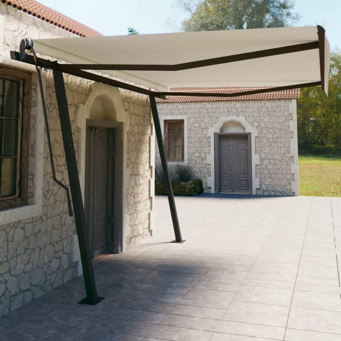 Copertină retractabilă manual, cu stâlpi, crem, 4,5x3 m WALTI