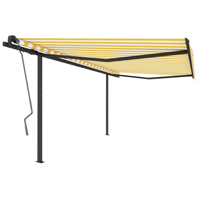 Copertină retractabilă manual, cu stâlpi, galben & alb, 4,5x3 m WALTI