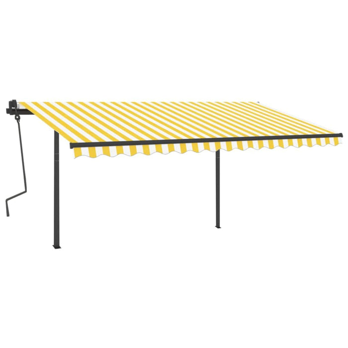 Copertină retractabilă manual, cu stâlpi, galben & alb, 4,5x3 m WALTI