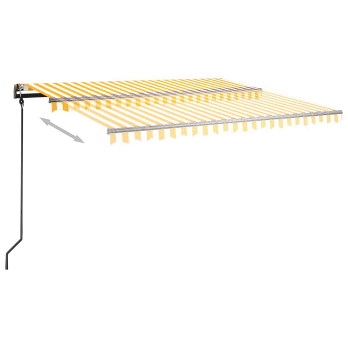 Copertină retractabilă manual, cu stâlpi, galben & alb, 4,5x3 m WALTI