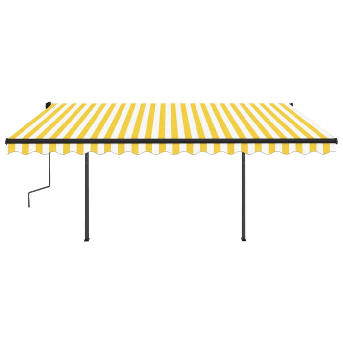 Copertină retractabilă manual, cu stâlpi, galben & alb, 4,5x3 m WALTI