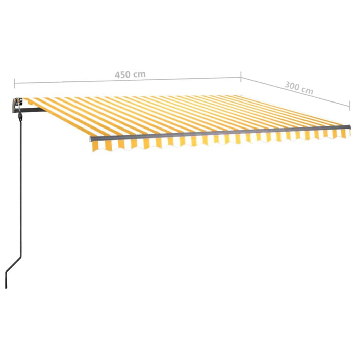 Copertină retractabilă manual, cu stâlpi, galben & alb, 4,5x3 m WALTI