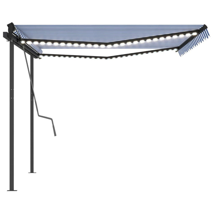 Copertină retractabilă manual, cu LED, albastru & alb 4,5x3 m - WALTI WALTI