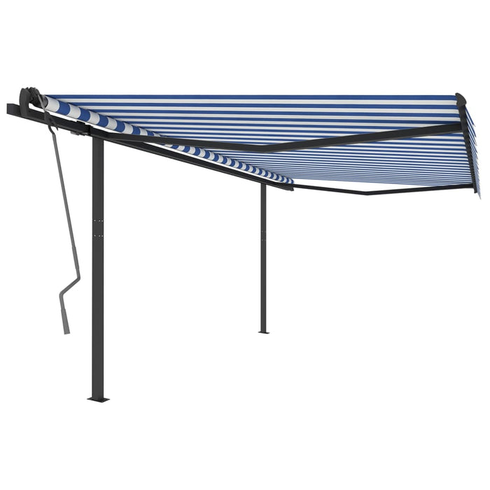 Copertină retractabilă automat, cu stâlpi, albastru/alb 4,5x3 m WALTI