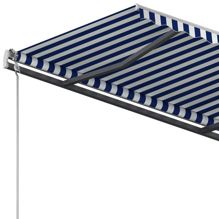 Copertină retractabilă automat, cu stâlpi, albastru/alb 4,5x3 m WALTI