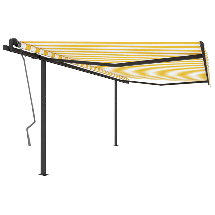 Copertină retractabilă automat, cu stâlpi, galben/alb, 4,5x3 m WALTI