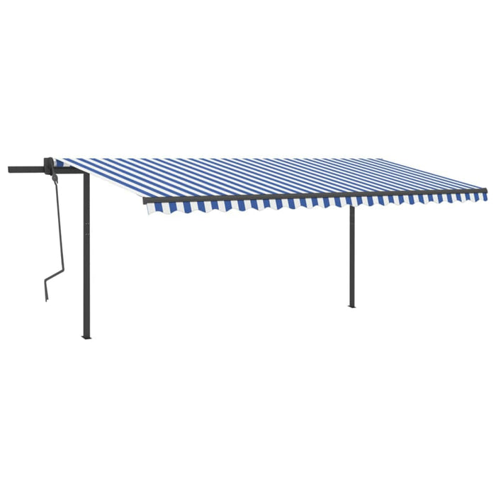 Copertină retractabilă manual, cu stâlpi, albastru & alb, 5x3 m WALTI