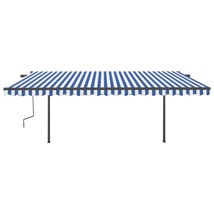 Copertină retractabilă manual, cu stâlpi, albastru & alb, 5x3 m WALTI