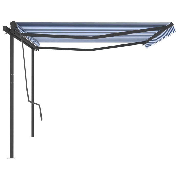 Copertină retractabilă manual, cu stâlpi, albastru & alb, 5x3 m WALTI