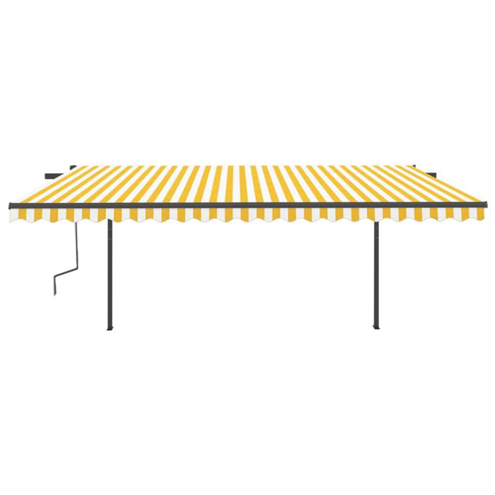 Copertină retractabilă manual, cu stâlpi, galben & alb, 5x3 m WALTI