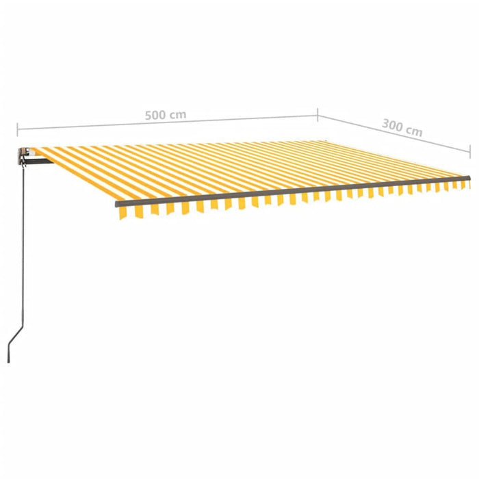 Copertină retractabilă manual, cu stâlpi, galben & alb, 5x3 m WALTI