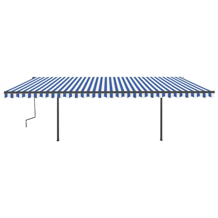 Copertină retractabilă manual cu stâlpi, albastru & alb, 6x3 m - WALTI WALTI