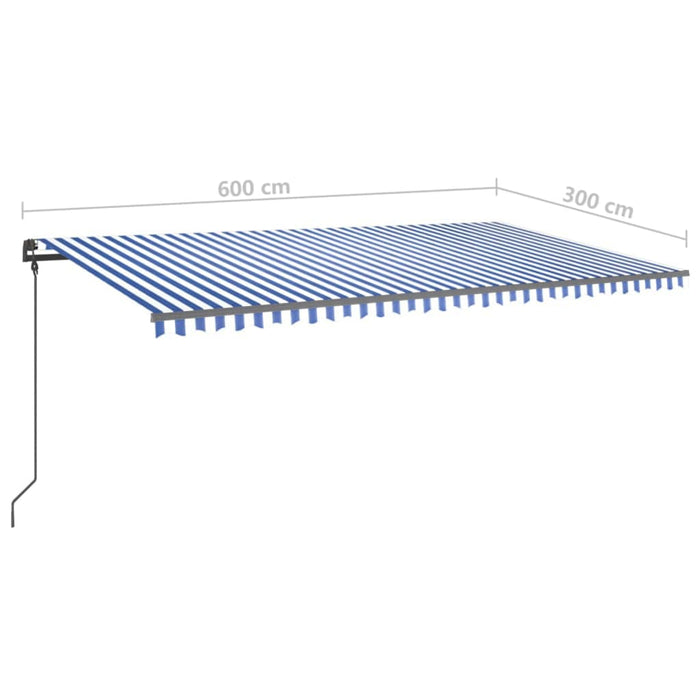 Copertină retractabilă manual cu stâlpi, albastru & alb, 6x3 m - WALTI WALTI