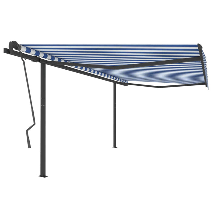 Copertină retractabilă manual cu stâlpi, albastru/alb, 4x3,5 m WALTI