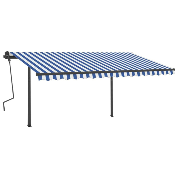 Copertină retractabilă manual cu stâlpi, albastru/alb, 4x3,5 m WALTI