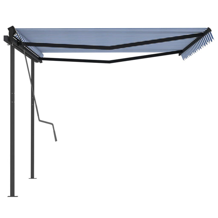 Copertină retractabilă manual cu stâlpi, albastru/alb, 4x3,5 m WALTI