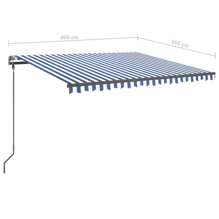 Copertină retractabilă manual cu stâlpi, albastru/alb, 4x3,5 m WALTI