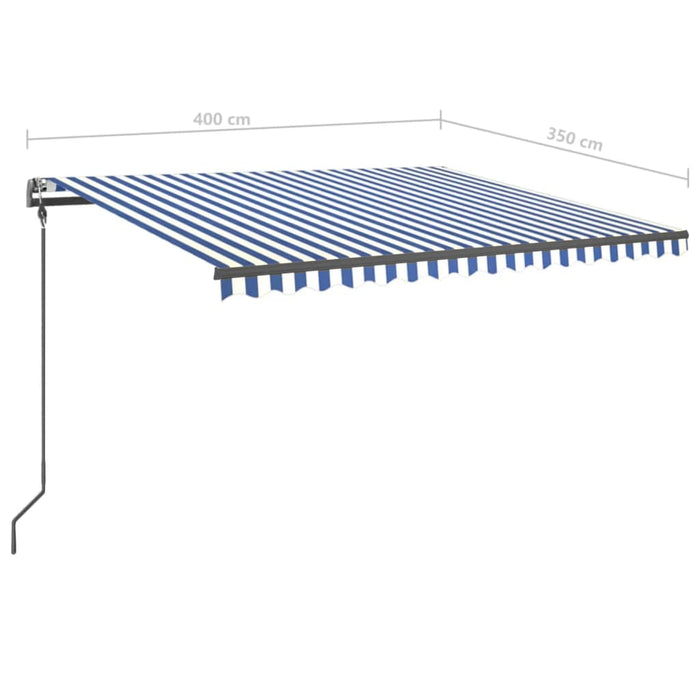 Copertină retractabilă manual cu LED, albastru & alb, 4x3,5 m WALTI