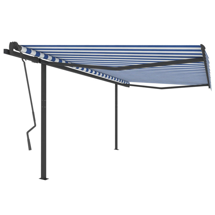 Copertină retractabilă automat cu stâlpi, albastru/alb, 4x3,5 m WALTI