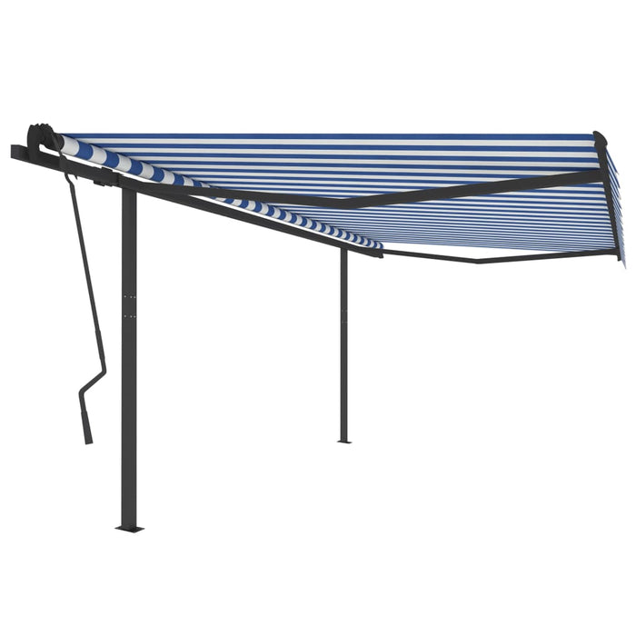 Copertină retractabilă manual, stâlpi, albastru/alb, 4,5x3,5 m WALTI