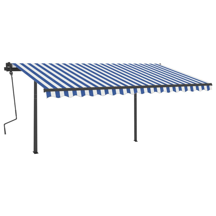 Copertină retractabilă manual, stâlpi, albastru/alb, 4,5x3,5 m WALTI