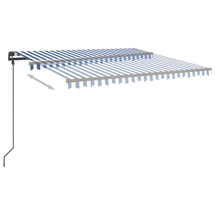 Copertină retractabilă manual, stâlpi, albastru/alb, 4,5x3,5 m WALTI