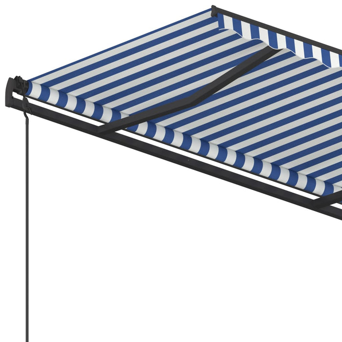 Copertină retractabilă manual, stâlpi, albastru/alb, 4,5x3,5 m WALTI