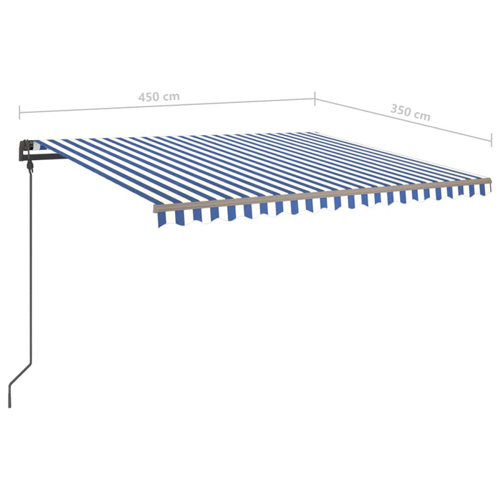 Copertină retractabilă manual, stâlpi, albastru/alb, 4,5x3,5 m WALTI