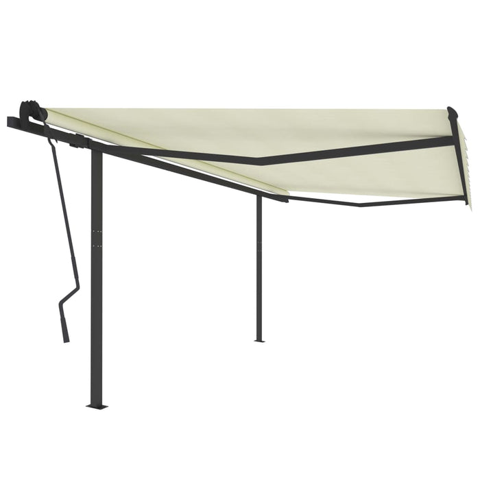 Copertină retractabilă manual, cu stâlpi, crem, 4,5x3,5 m WALTI