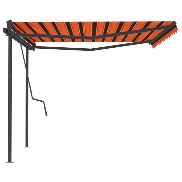 Copertină retractabilă manual, stâlpi portocaliu/maro 4,5x3,5m WALTI