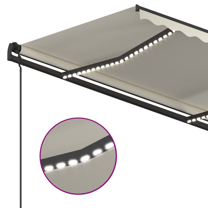 Copertină retractabilă manual, cu LED, crem, 4,5x3,5 m WALTI