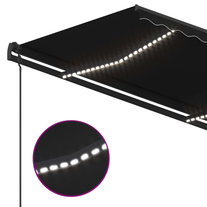 Copertină retractabilă manual, cu LED, antracit, 4,5x3,5 m WALTI