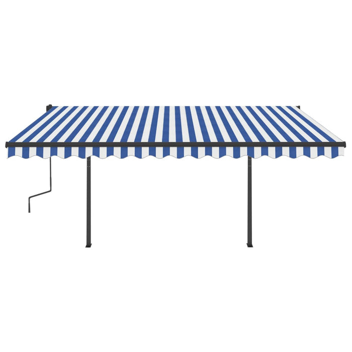 Copertină retractabilă automat, stâlpi, albastru/alb, 4,5x3,5 m WALTI