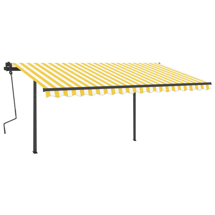 Copertină retractabilă automat, stâlpi, galben & alb, 4,5x3,5 m WALTI