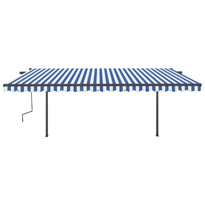 Copertină retractabilă manual cu stâlpi, albastru & alb 5x3,5 m WALTI