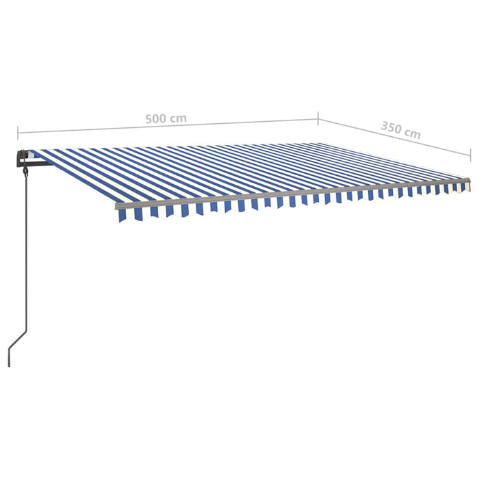 Copertină retractabilă manual cu stâlpi, albastru & alb 5x3,5 m WALTI