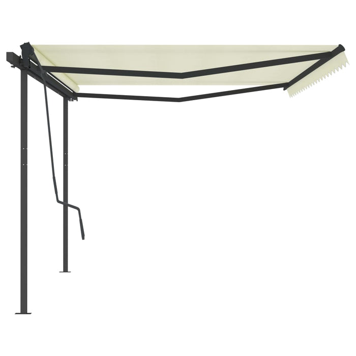 Copertină retractabilă manual, cu stâlpi, crem, 5x3,5 m WALTI