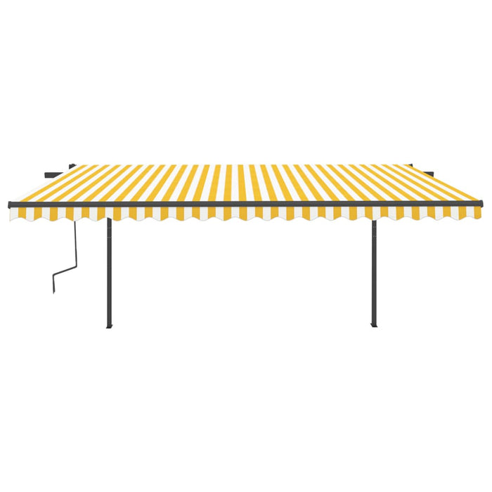 Copertină retractabilă manual cu stâlpi, galben și alb, 5x3,5 m WALTI