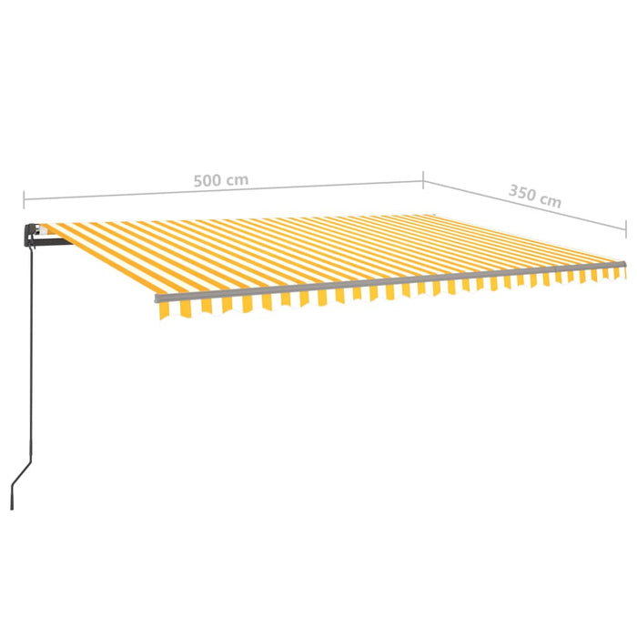 Copertină retractabilă manual cu stâlpi, galben și alb, 5x3,5 m WALTI