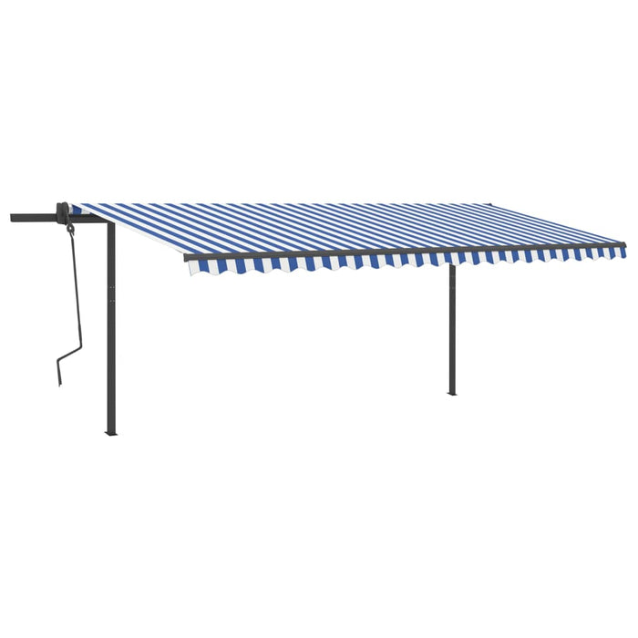 Copertină retractabilă automat, cu stâlpi, albastru/alb 5x3,5 m WALTI