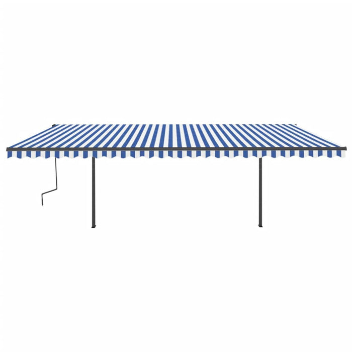 Copertină retractabilă automat cu stâlpi, albastru&alb, 6x3,5 m WALTI