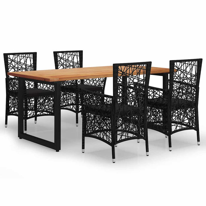 Set de masă pentru grădină cu perne, 5 piese, negru, poliratan WALTI