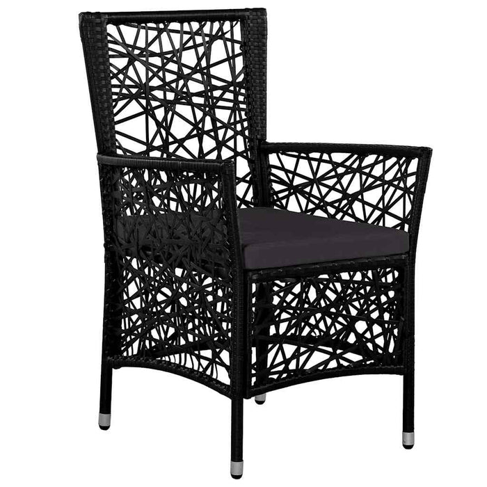 Set de masă pentru grădină cu perne, 5 piese, negru, poliratan WALTI