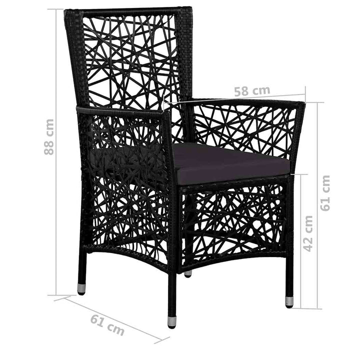 Set de masă pentru grădină cu perne, 5 piese, negru, poliratan WALTI