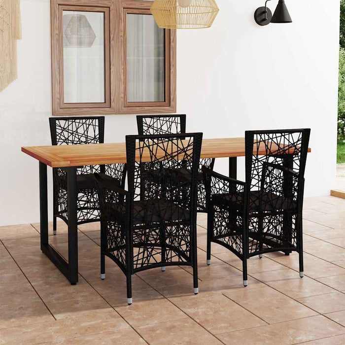 Set de masă pentru grădină cu perne, 5 piese, negru, poliratan WALTI