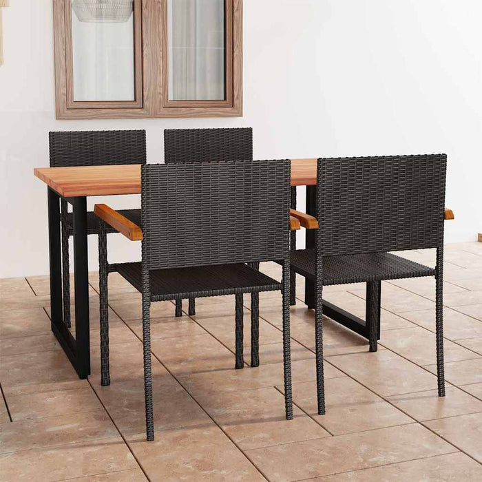 Set de masă pentru grădină, 5 piese, negru, poliratan WALTI