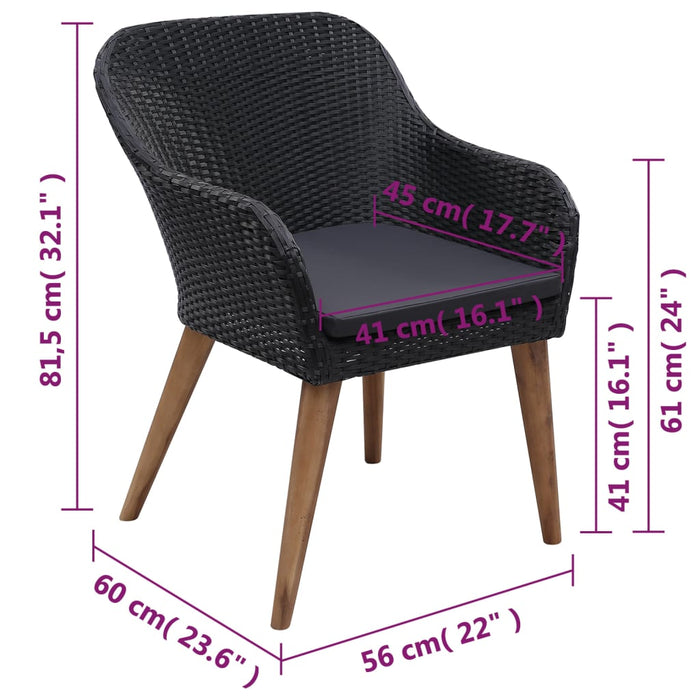 Set de masă pentru grădină, 5 piese, negru WALTI