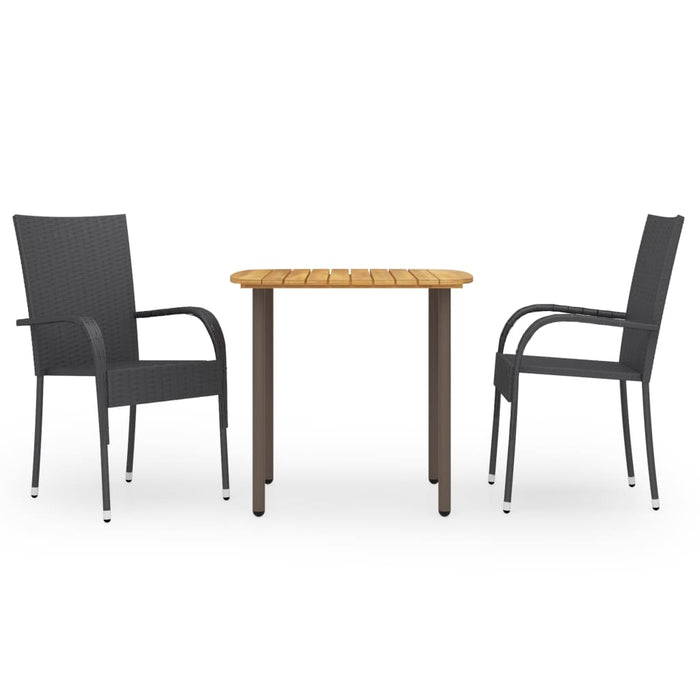 Set mobilier de grădină, 3 piese, negru, poliratan WALTI