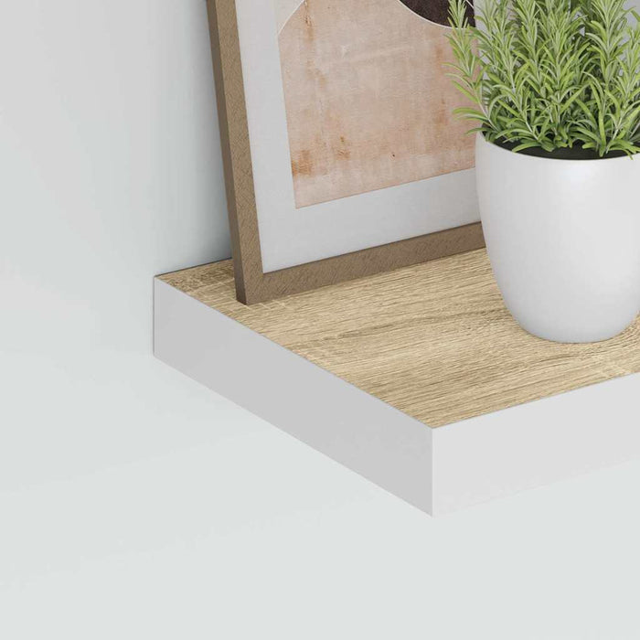 Rafturi perete suspendate 2 buc. alb/stejar 23x23,5x3,8 cm MDF - WALTI WALTI